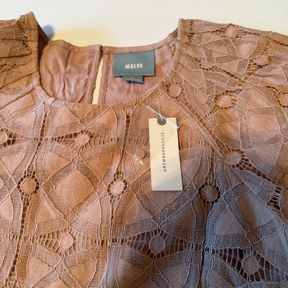 NWT MAEVE Anthropologie Top Women’s Small Short Sleeve Lace Summer Elegant - Picture 5 of 9